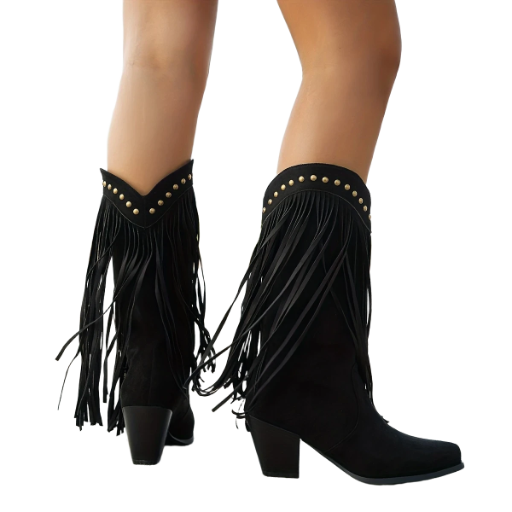 Cowgirl Black Fringe and stud Boots