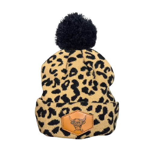 Leopard Print Pom-Pom Beanie