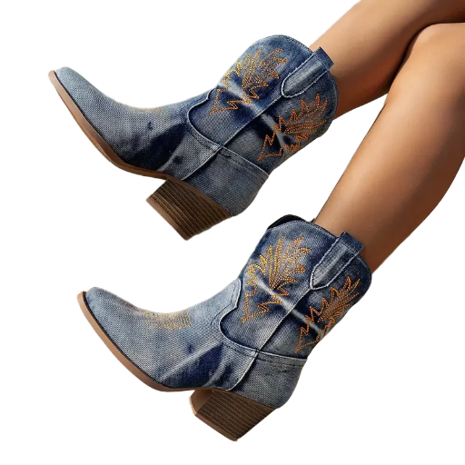 Denim Western Ankle Boots