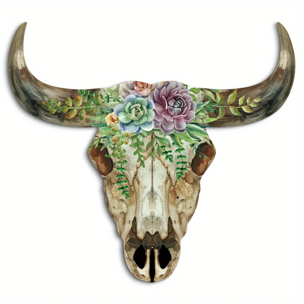 Floral Decorated Bull Skull Wall Art