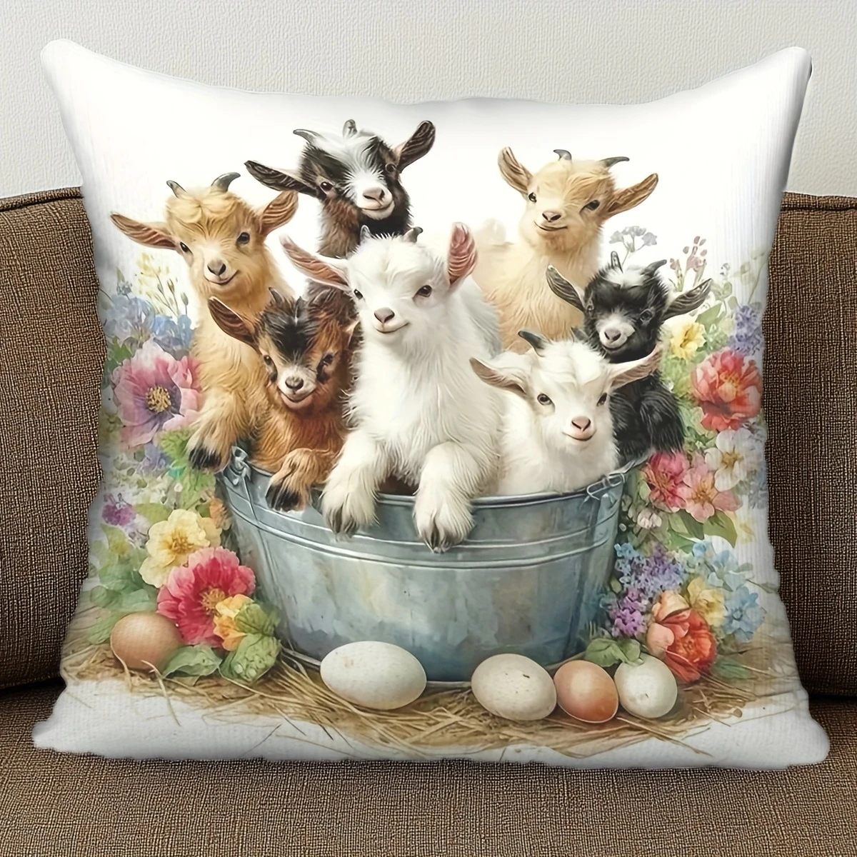 Decorative Pillow with Baby Goats Design