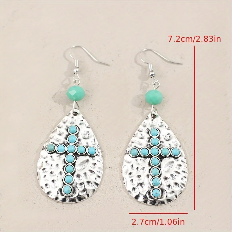 Teardrop Cross Turquoise Earrings