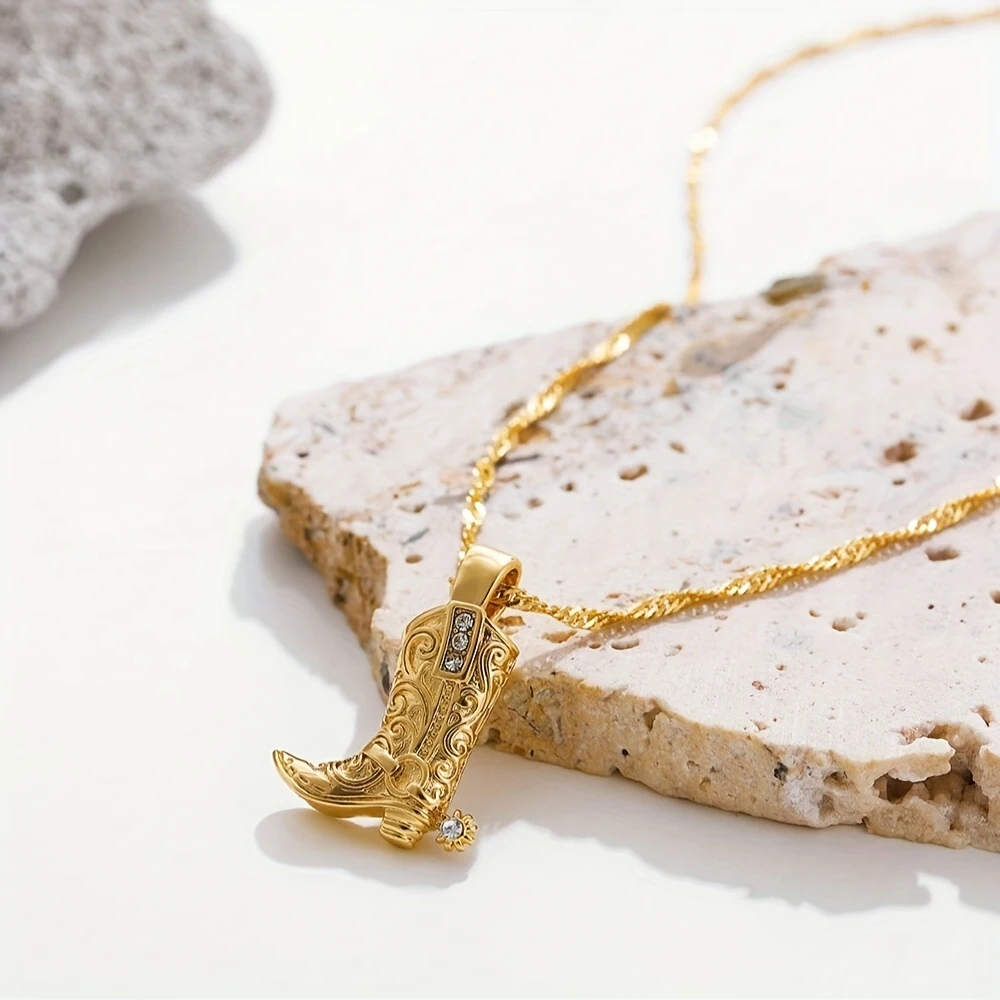 Cowboy Boot Necklace in Gold or Silver Tones