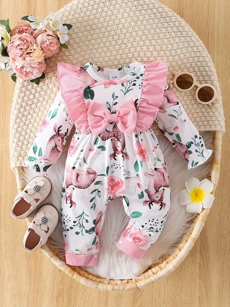 Baby Girl Floral Deer Romper