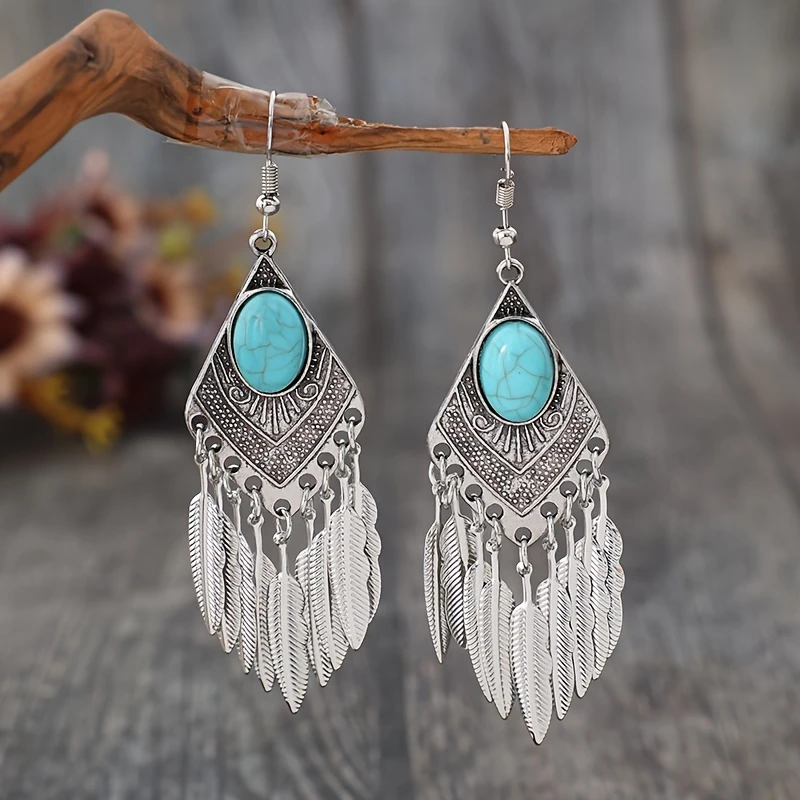 Bohemian Turquoise Feather Earrings