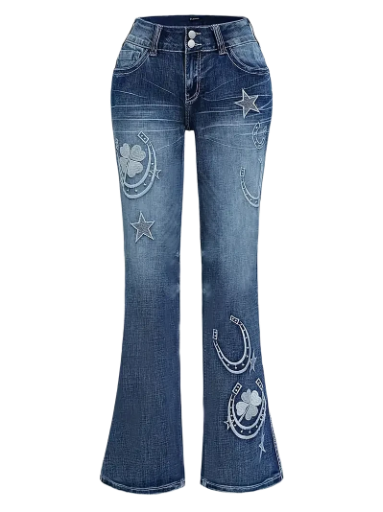 Ladies Horse Shoe Embroidered Flare Jeans