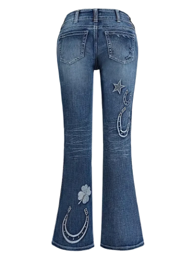 Ladies Horse Shoe Embroidered Flare Jeans