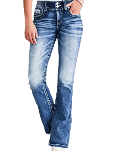 Ladies Embroidered Flare Cross wing Jeans