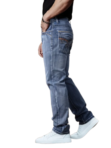 Men's Slim Fit Embroidered Blue Jeans