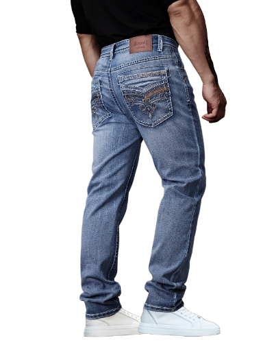 Men's Slim Fit Embroidered Blue Jeans