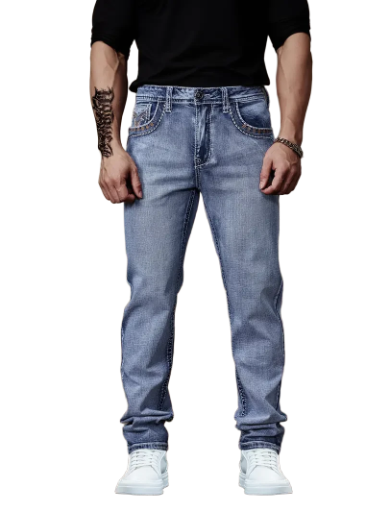 Men's Slim Fit Embroidered Blue Jeans