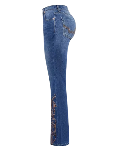 Ladies Embroidered Slim Fit Flare Jeans