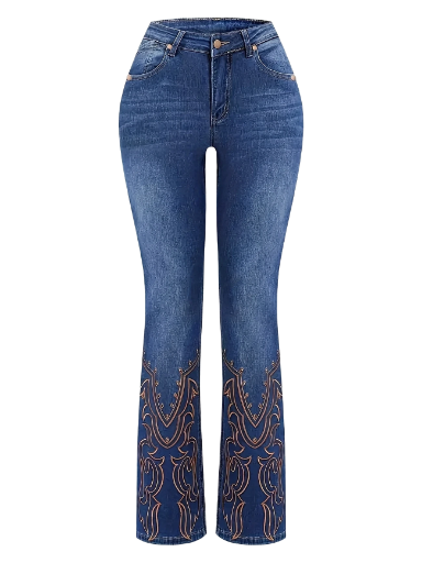 Ladies Embroidered Slim Fit Flare Jeans