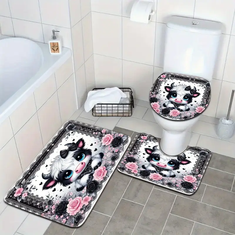 Floral Cow Bathroom mat set 