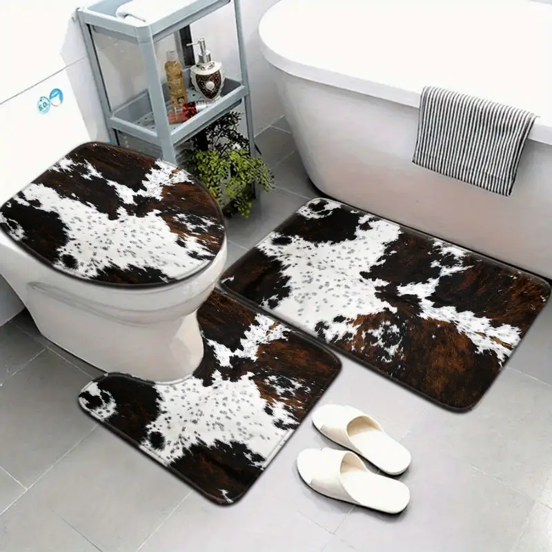 Cow Print Bathroom Mat Set