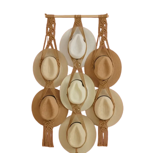 Macrame Hat Wall Hanging Fits 7 Hats 
