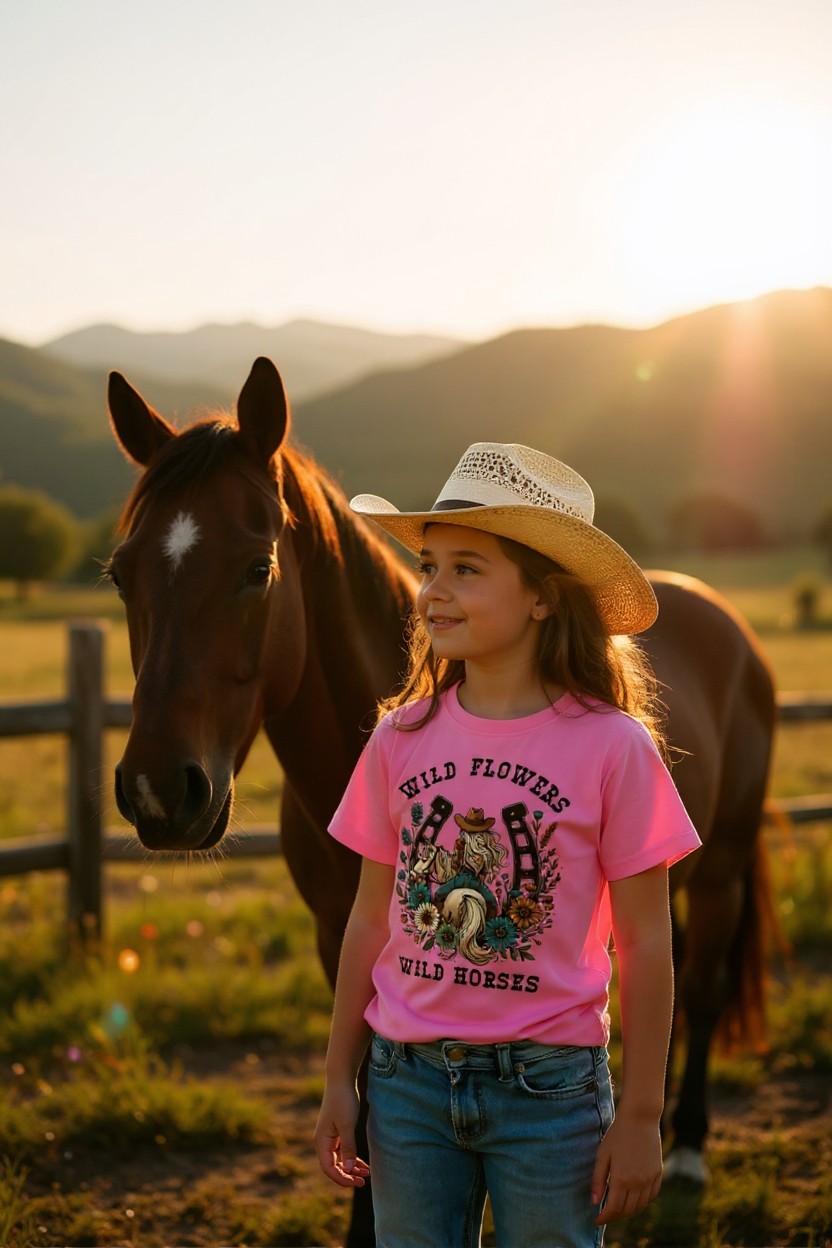 Wild Flowers Wild Horses Girls T-Shirt