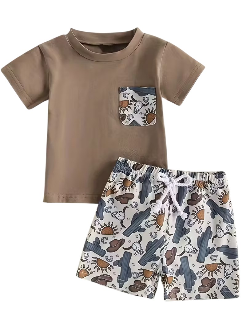 Kids' Brown Country T-Shirt and Print Shorts Set