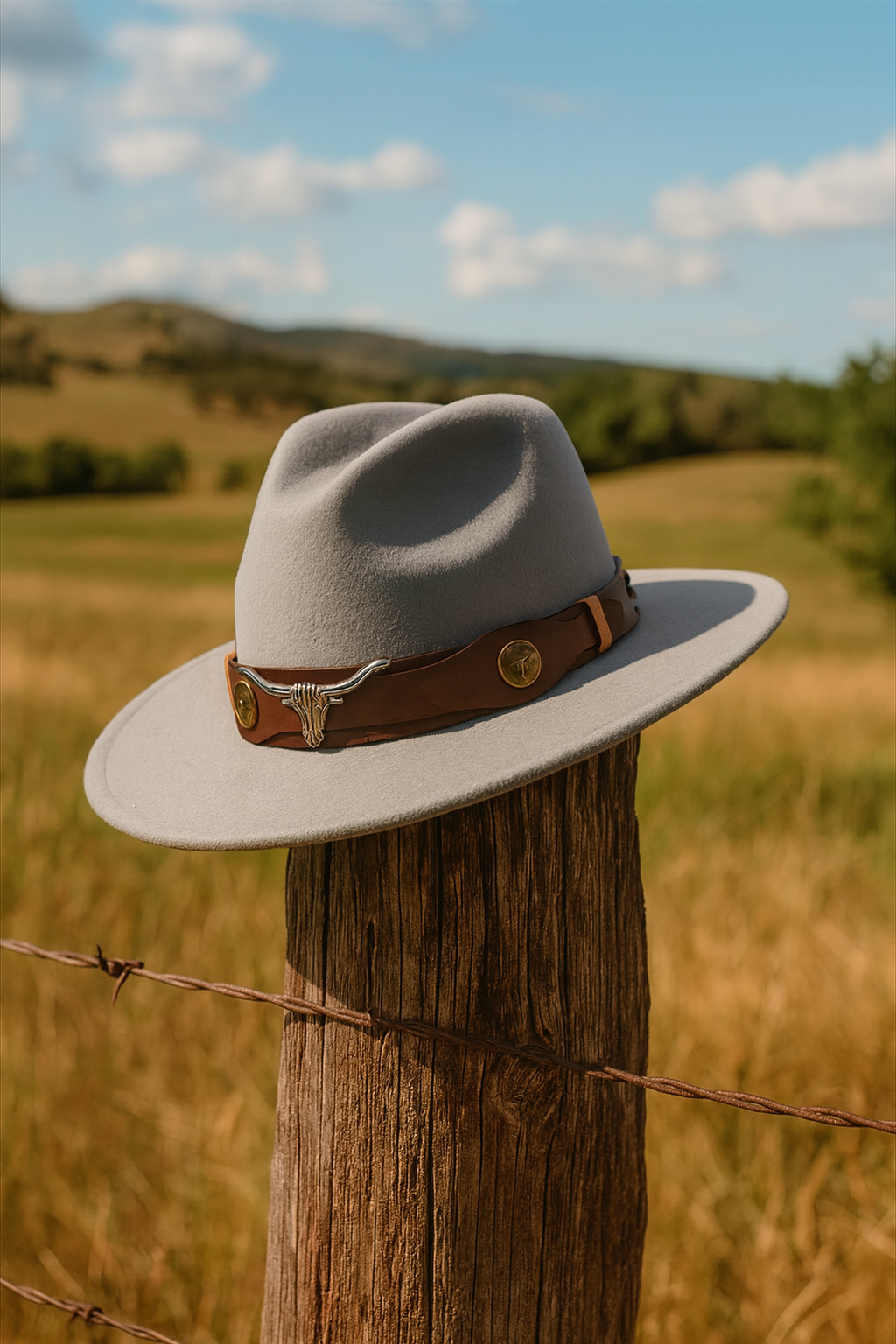 Grey Cowboy Hat With Decorative Band 