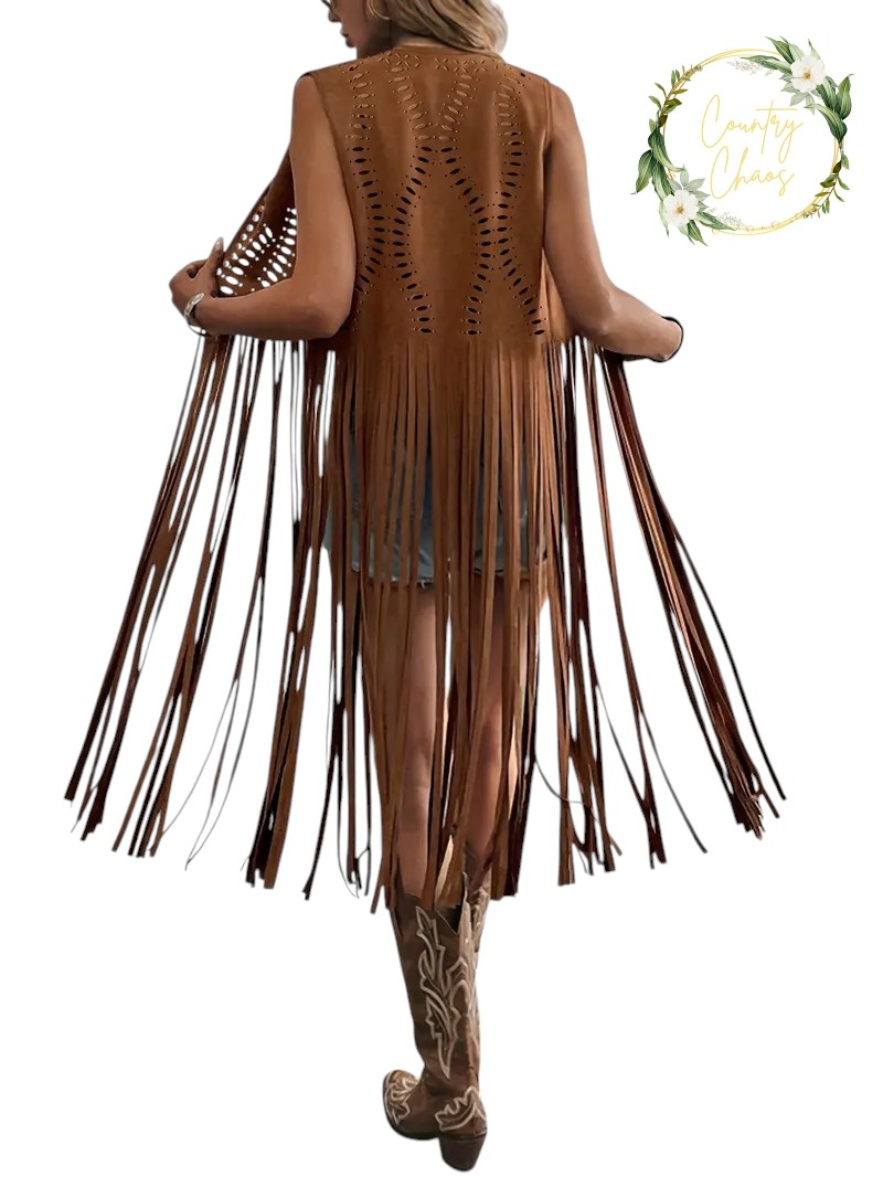 Ladies Long Western Fringe Vest