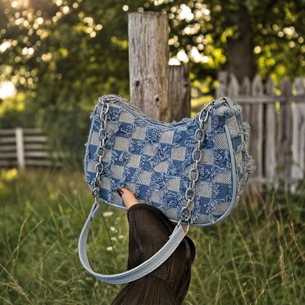 Denim Patchwork Shoulder Bag