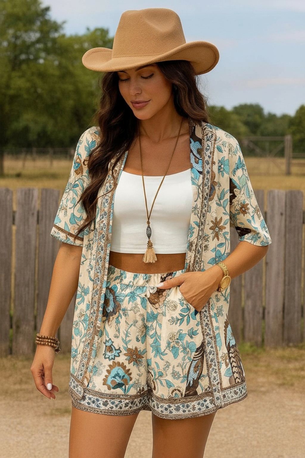Boho Floral Print Matching Set