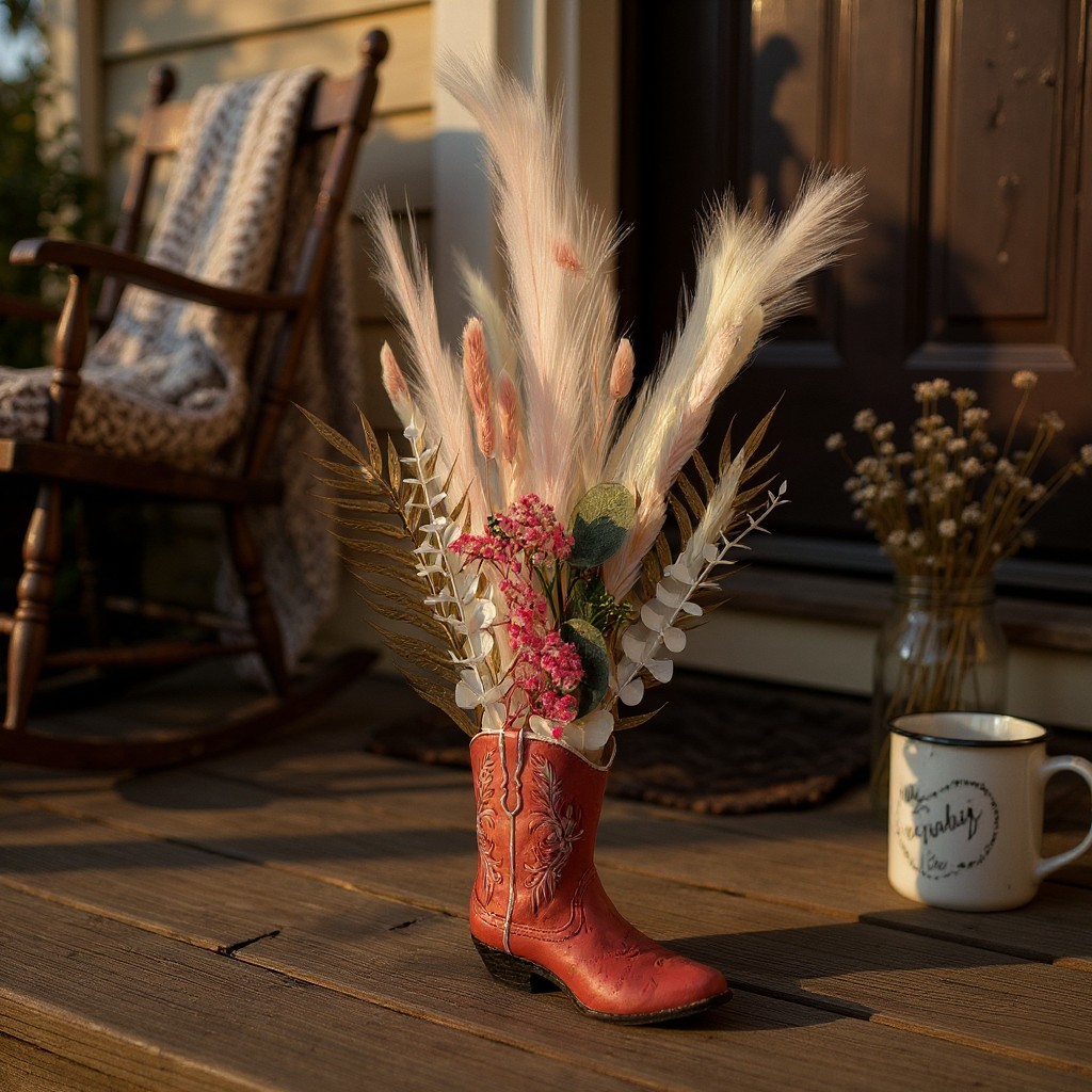 Rustic Cowboy Boot Vase