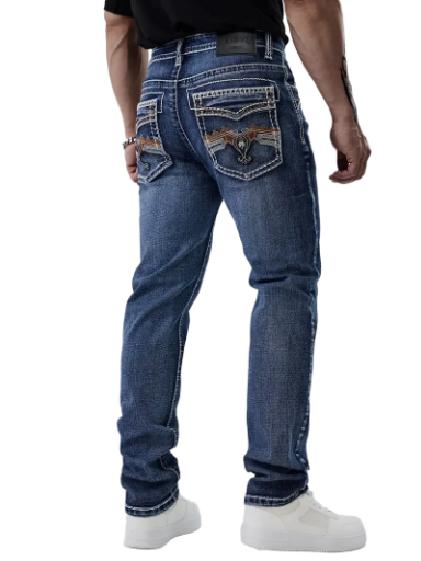 Men's Embroidered  Blue Jeans
