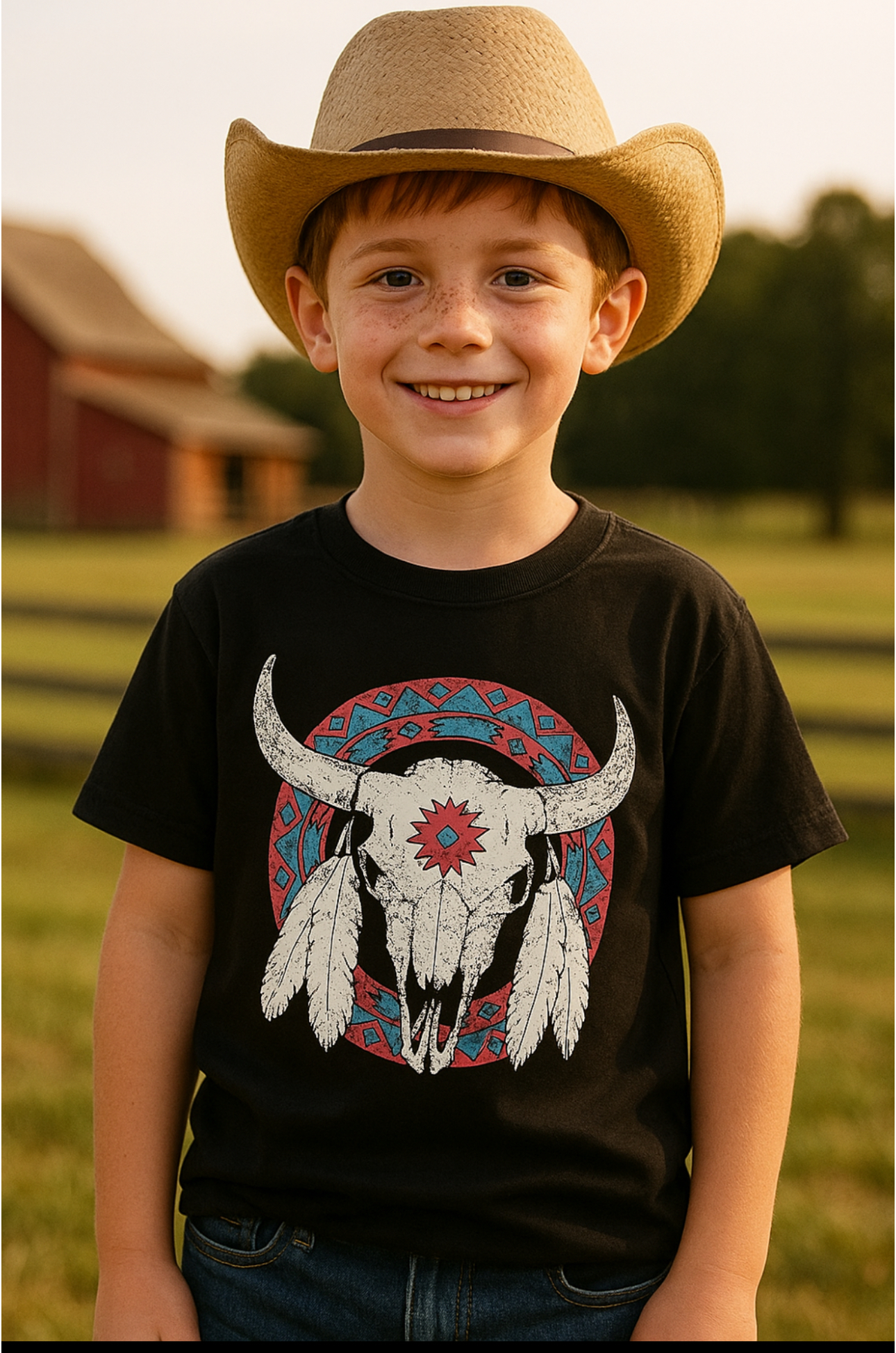 Boys Black Western Graphic T-Shirt