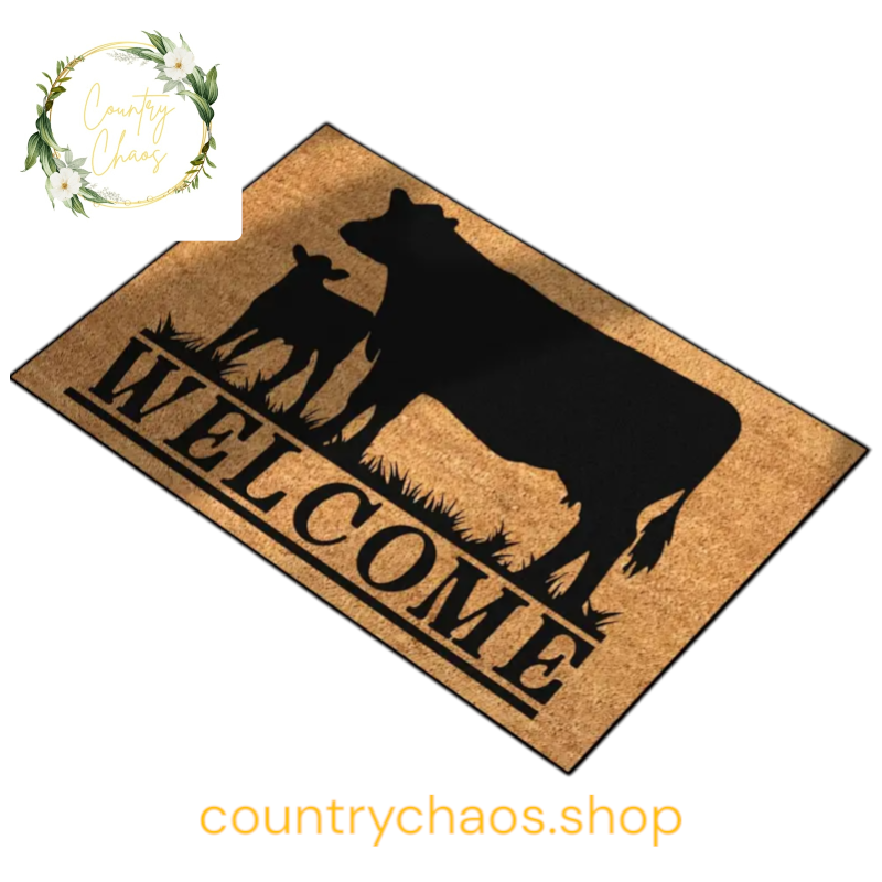 Cow and Calf Welcome Printed Doormat