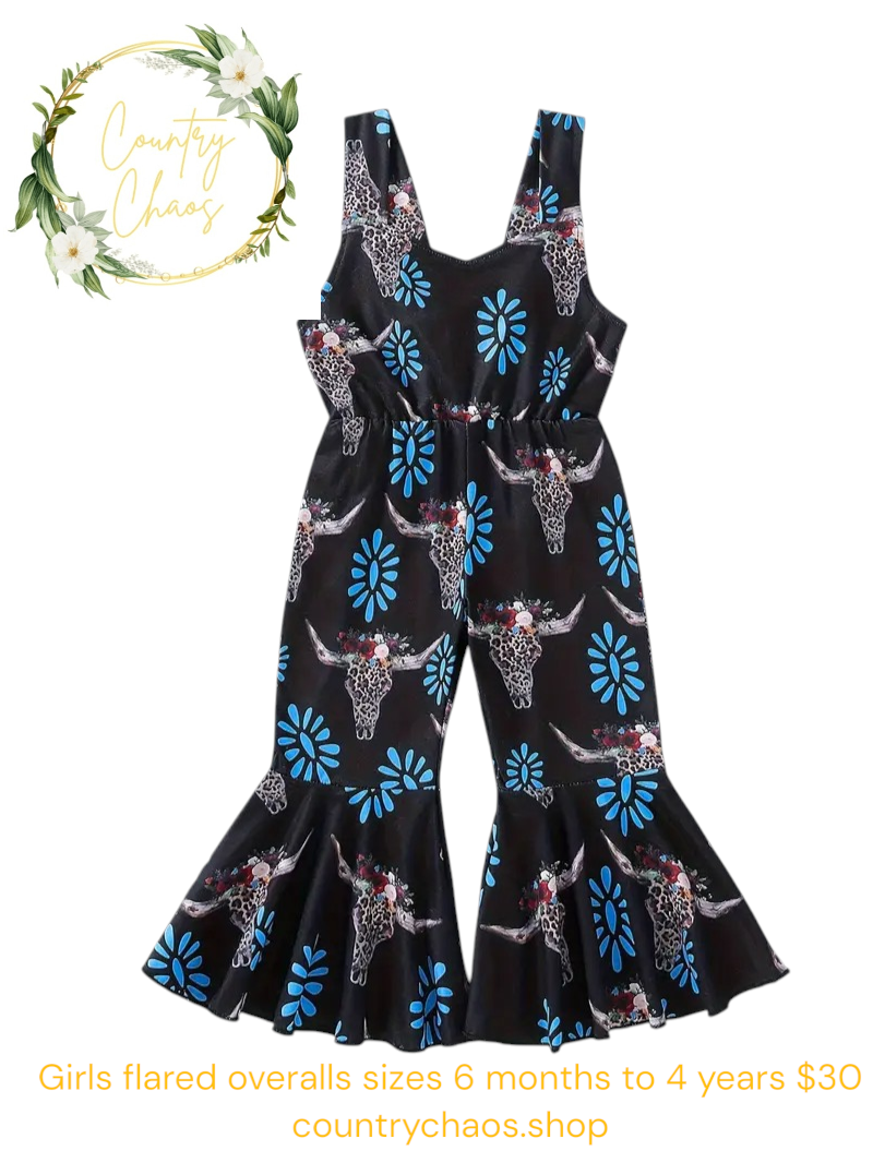 Girls Flared Country Overalls 3 Different Prints 