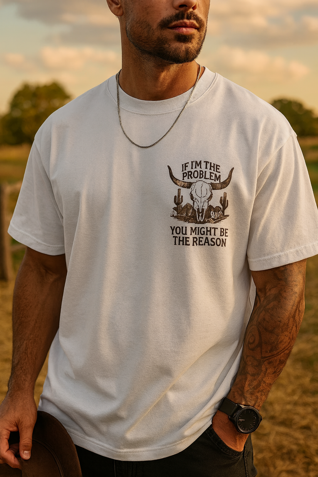 Mens Western Graphic White T-Shirt
