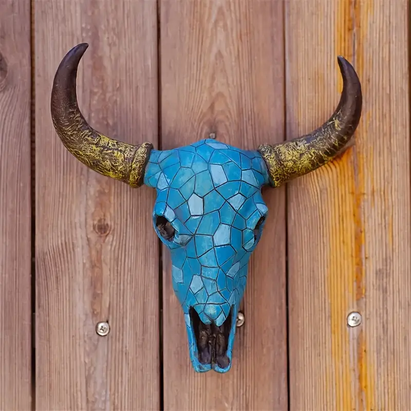 Mosaic Blue Bull Skull Wall Decor