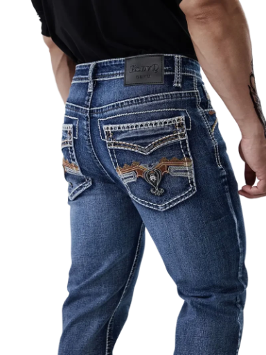 Men's Embroidered  Blue Jeans