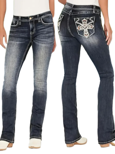 Women's Bootcut Jeans with Embroidered Pockets