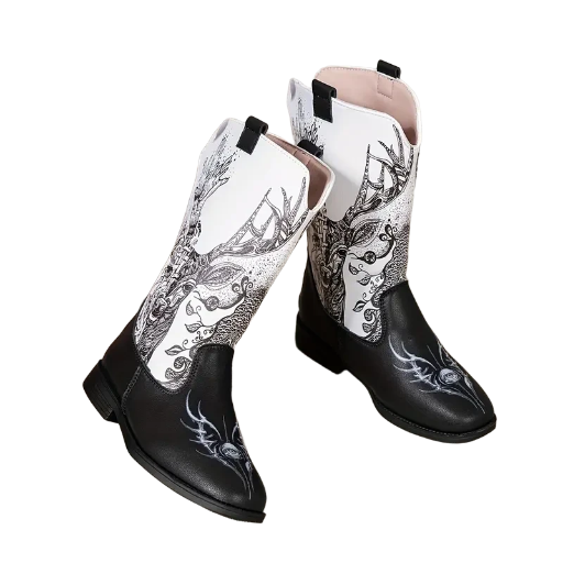 Kids Black and White Western Boots