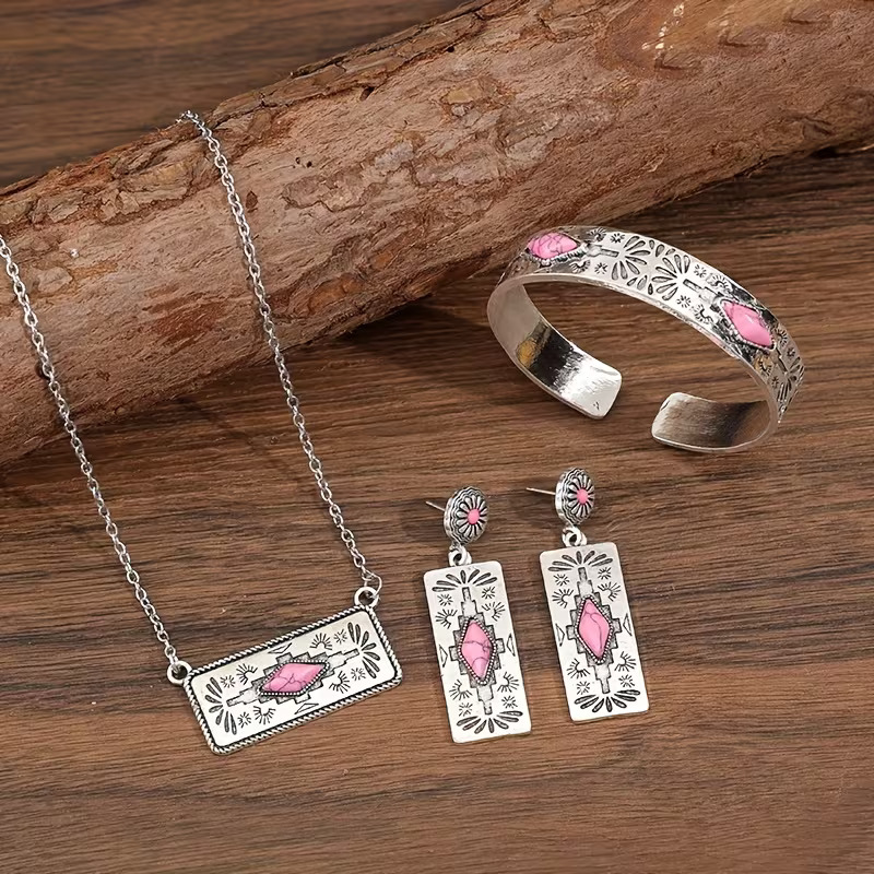 Boho Silver & Pink Jewellery Set