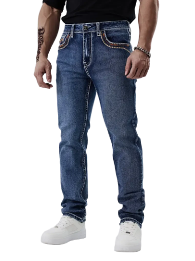 Men's Embroidered  Blue Jeans