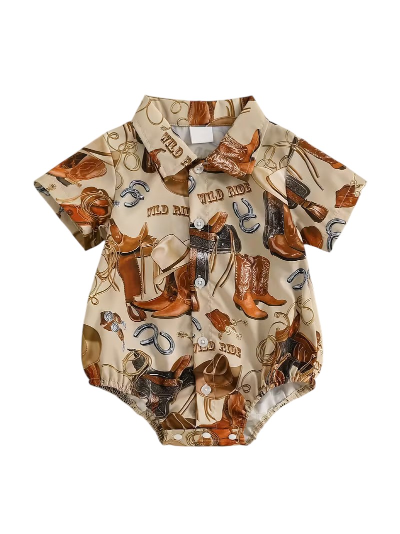 Cowboy Print Baby Collared Romper