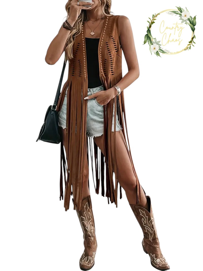 Ladies Long Western Fringe Vest
