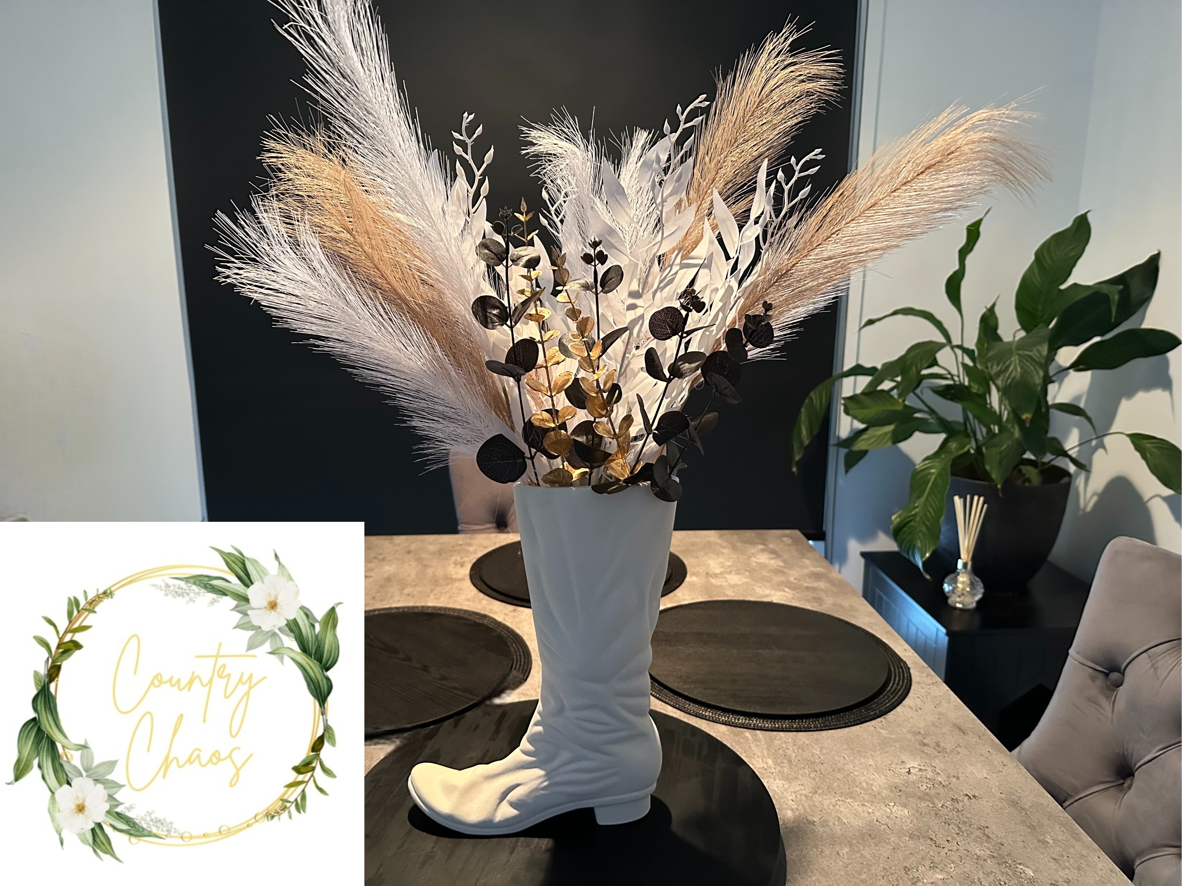 Decorative Boot Vase with Pampas Arrangement
