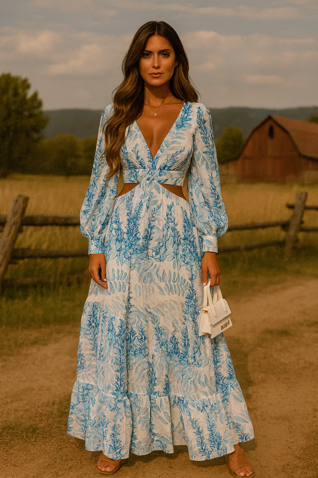 Blue and White Floral Maxi Dress