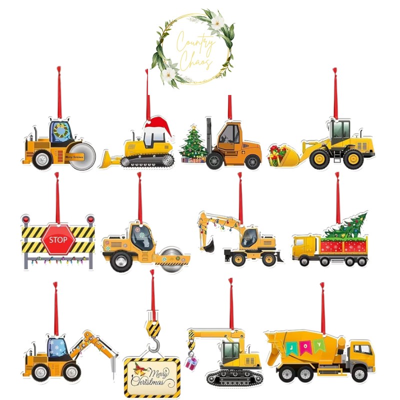 Construction Vehicle Christmas Ornaments 