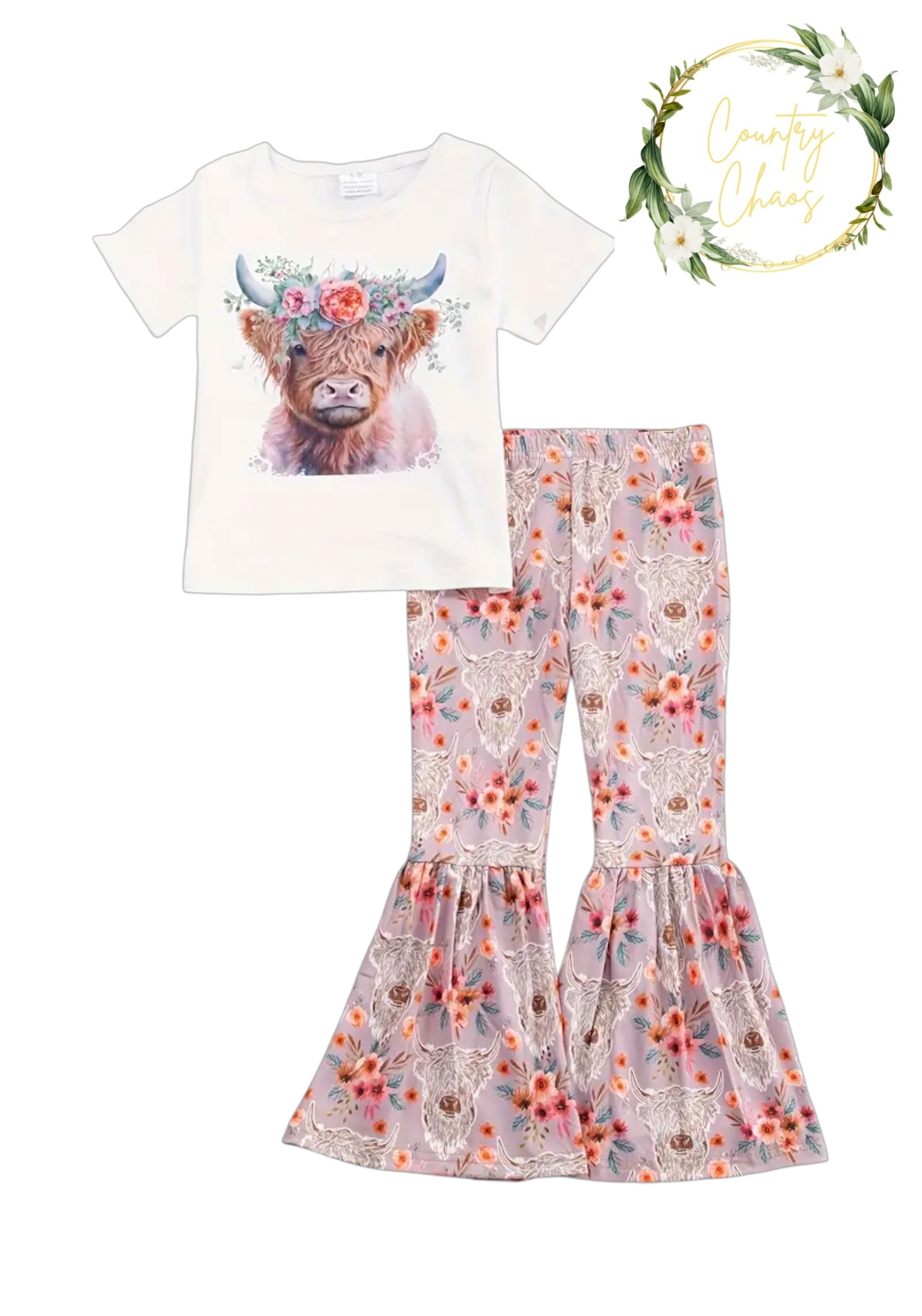 Girls Floral Cow Outfit