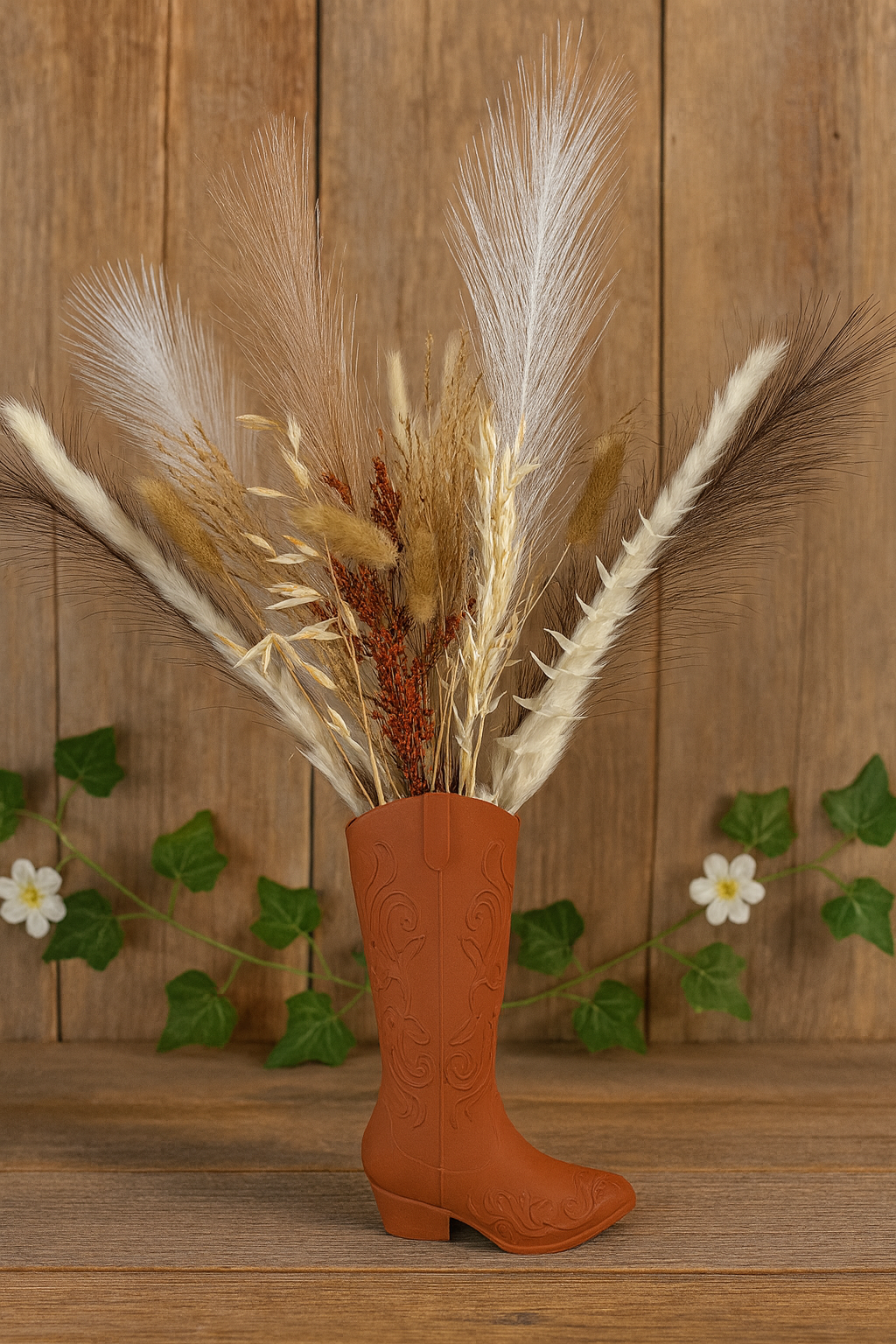 Western Boot Vase with Dried Arrangement