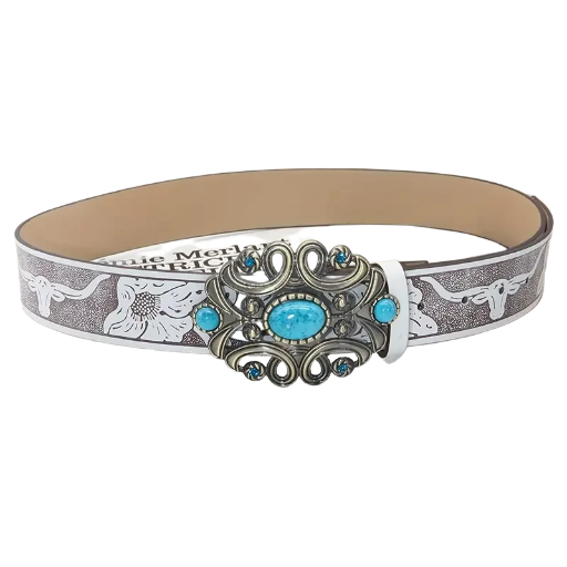 Boho Style Belt with Ornate Turquoise Buckle