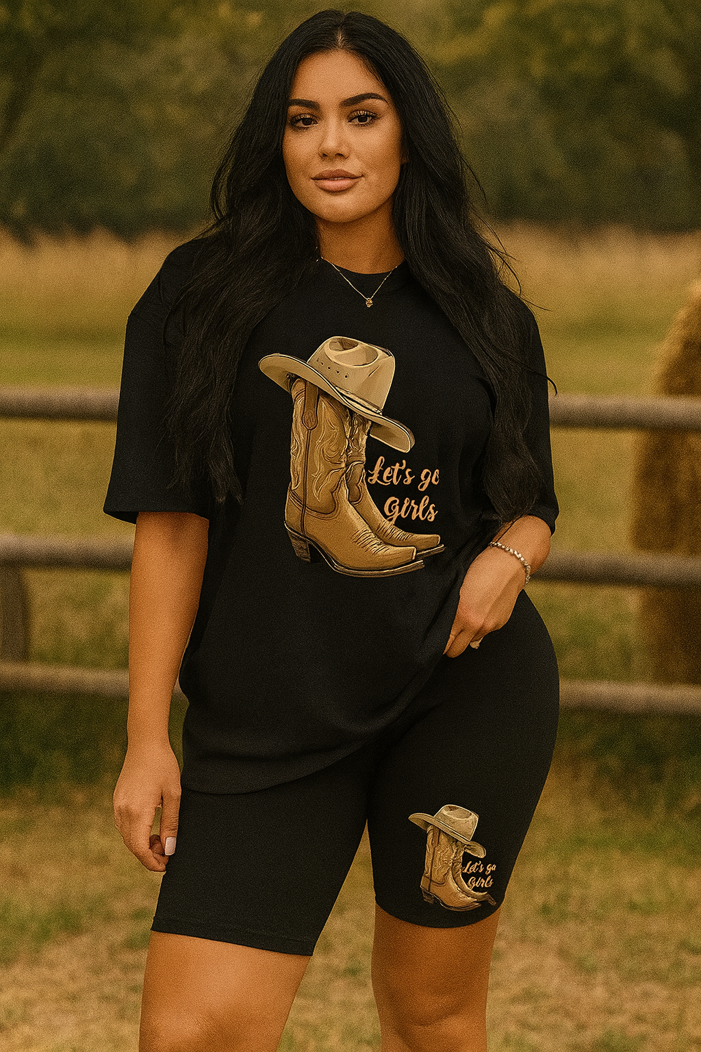 Women's Country Graphic T-Shirts & Bike Pant Sets