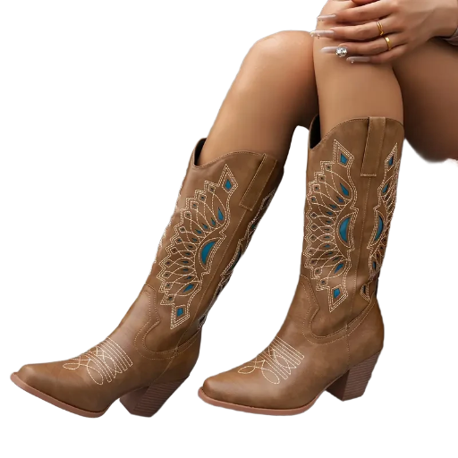 Ladies Brown with Turquoise Cowboy Boots