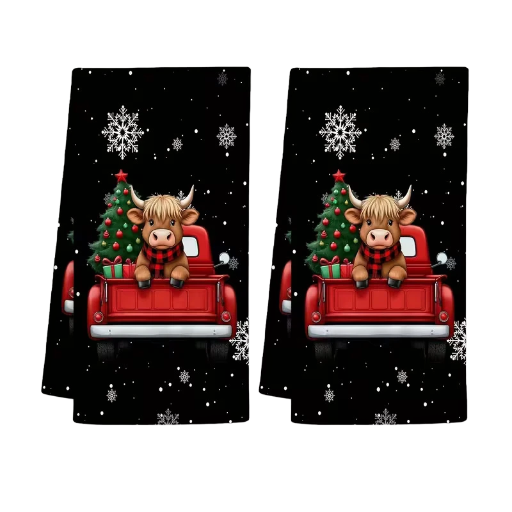 Christmas Highland Cow Kitchen Or Hand Towels