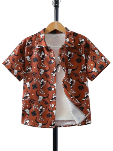 Kids' Printed Short Sleeve Button Up Shirt